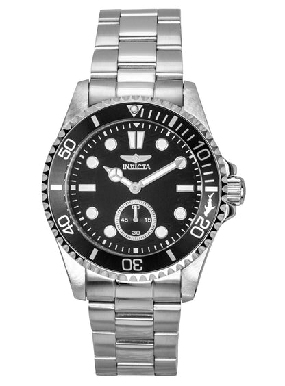 Invicta Pro Diver Quartz movement Black Stainless steel Male INV49421. A brand-new Invicta Pro Diver watch featuring a Black dial and a Stainless steel strap. Front view.
