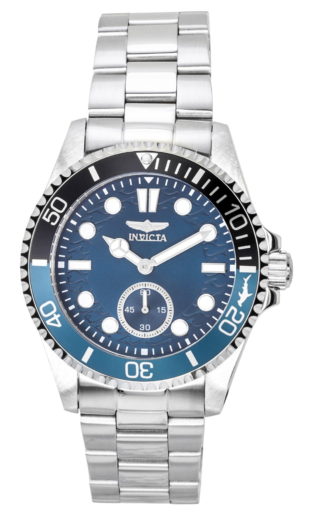 Invicta Pro Diver Quartz movement Blue Stainless steel Male INV49432. A brand-new Invicta Pro Diver watch featuring a Blue dial and a Stainless steel strap. Front view.