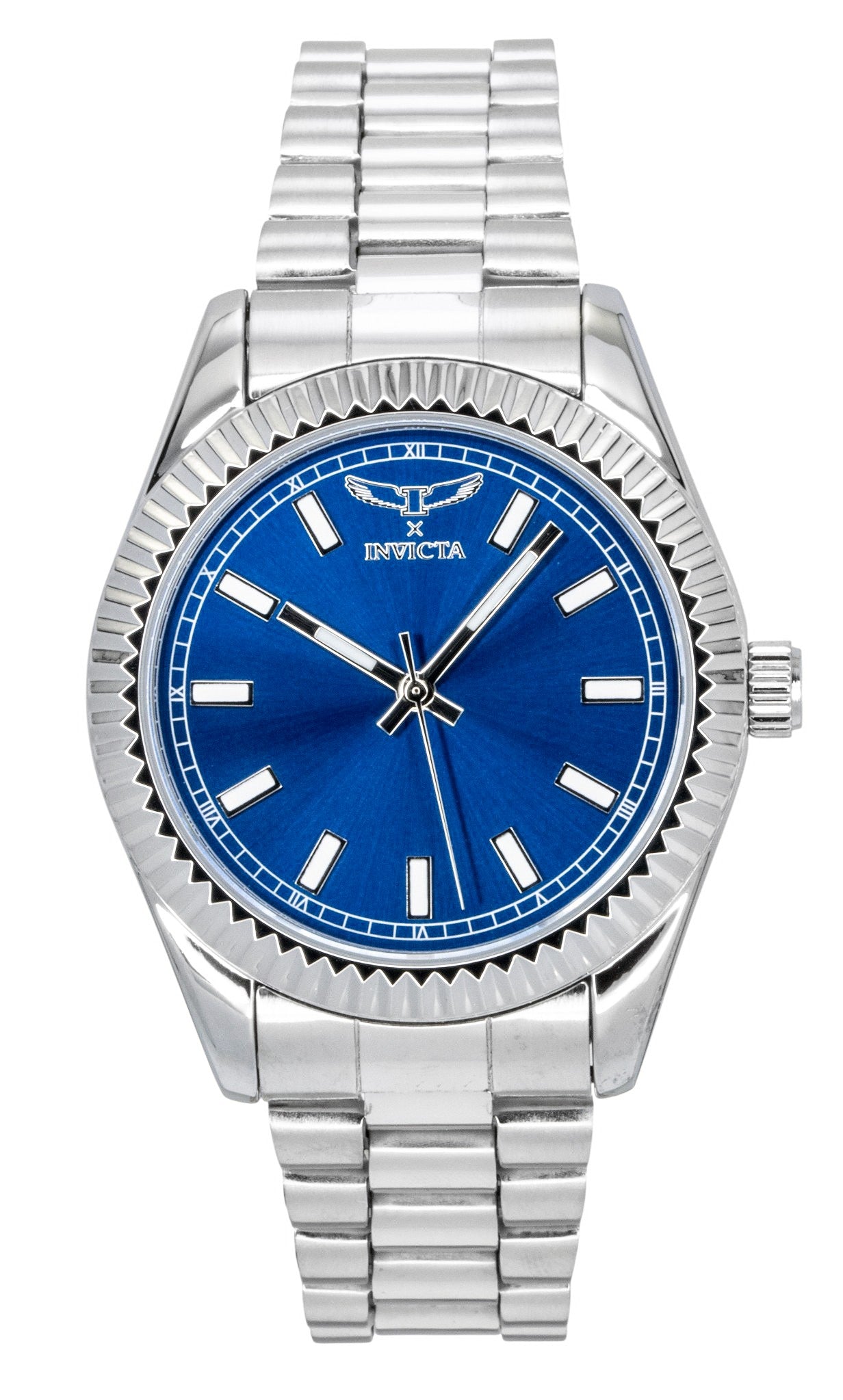 Invicta Specialty Quartz movement Blue Stainless steel Male INV69015. A brand-new Invicta Specialty watch featuring a Blue dial and a Stainless steel strap. Angled view.
