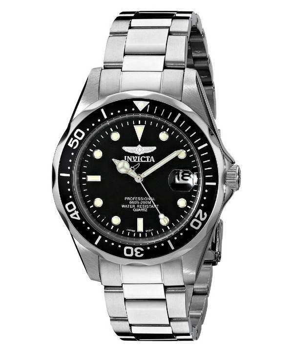 Invicta Pro Diver Date display Black Stainless steel Male INV8932. A brand-new Invicta Pro Diver watch featuring a Black dial and a Stainless steel strap. Side view.