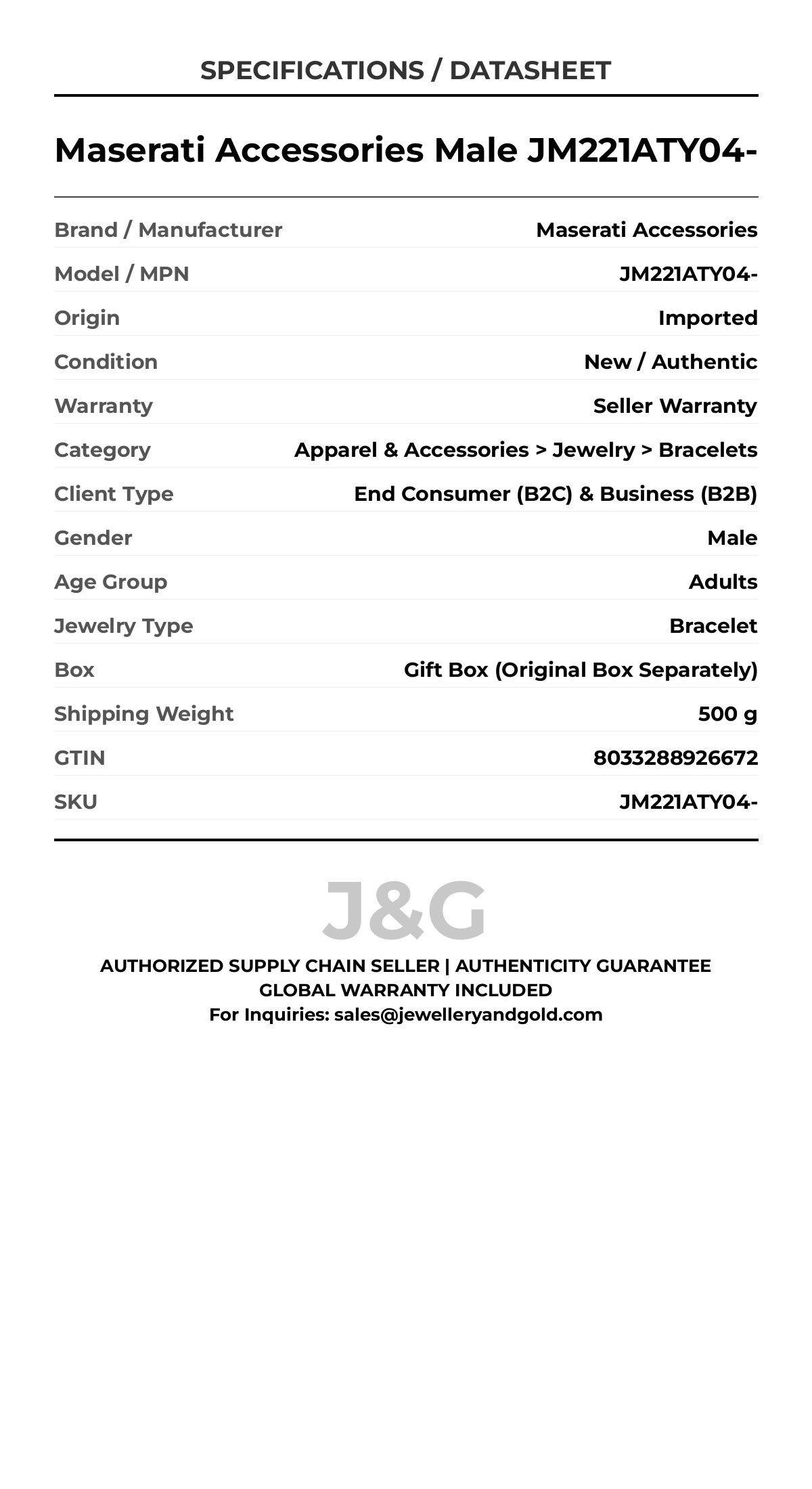 Maserati Accessories Male JM221ATY04- - Specifications
