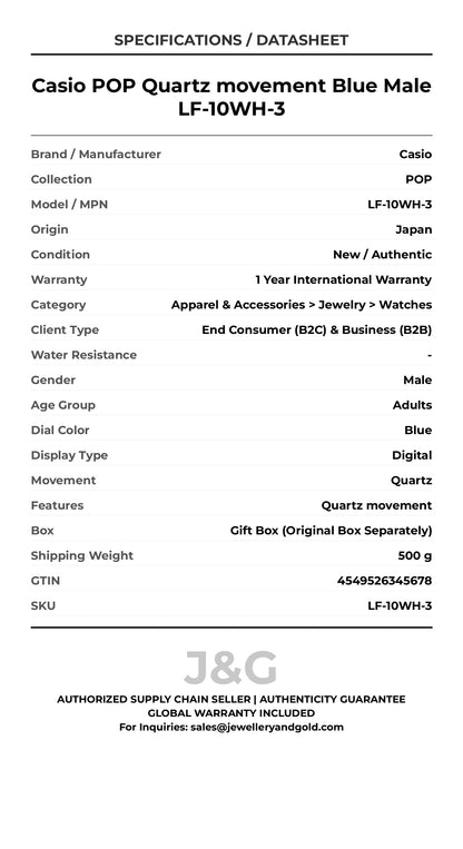 Casio POP Quartz movement Blue Male LF-10WH-3 - Specifications