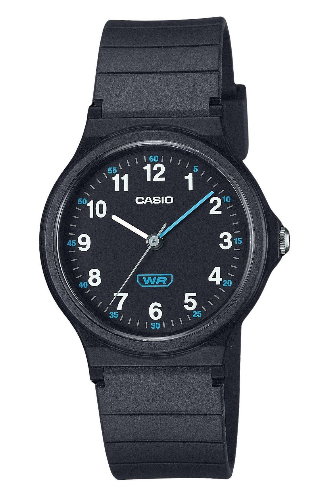 Casio POP Quartz movement Black Female LQ-24B-1B. A brand-new Casio POP watch featuring a Black dial. Angled view.