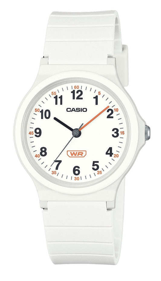 Casio POP Quartz movement White Female LQ-24B-7B. A brand-new Casio POP watch featuring a White dial. Side view.