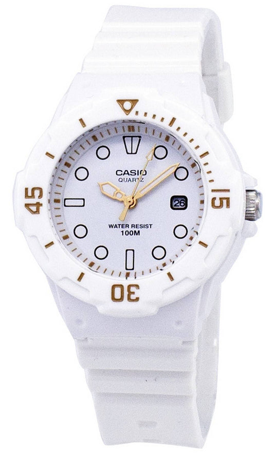 Casio Classic Date display White Female LRW-200H-7E2VDF. A brand-new Casio Classic watch featuring a White dial. Side view.