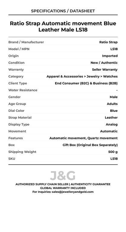 Ratio Strap Automatic movement Blue Leather Male LS18 - Specifications