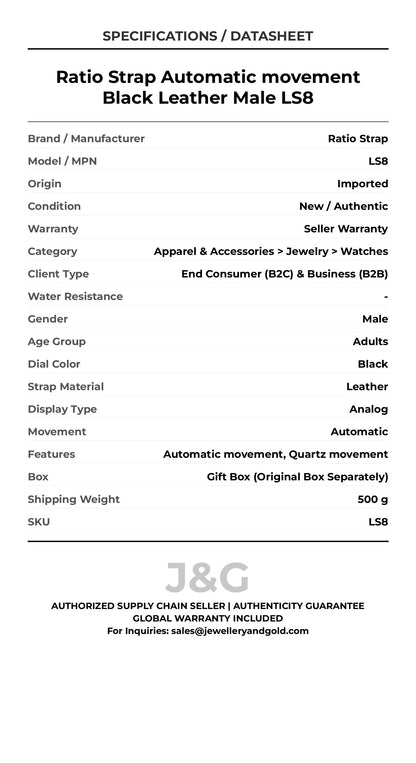 Ratio Strap Automatic movement Black Leather Male LS8 - Specifications