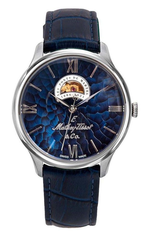 Mathey-Tissot Automatic movement Blue Leather Male MC1886ABU.-.MT. A brand-new Mathey-Tissot watch featuring a Blue dial and a Leather strap. Side view.