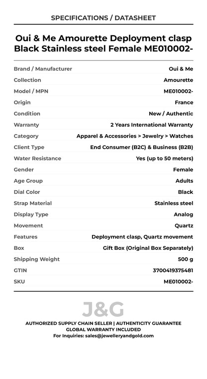 Oui & Me Amourette Deployment clasp Black Stainless steel Female ME010002- - Specifications