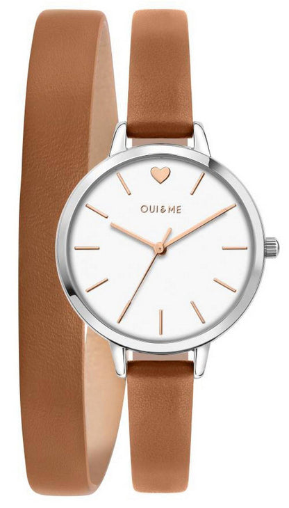 Oui & Me Amourette Quartz movement White Leather Female ME010005-. A brand-new Oui & Me Amourette watch featuring a White dial and a Leather strap. Angled view.