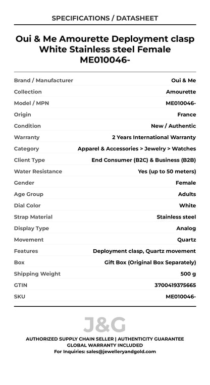 Oui & Me Amourette Deployment clasp White Stainless steel Female ME010046- - Specifications