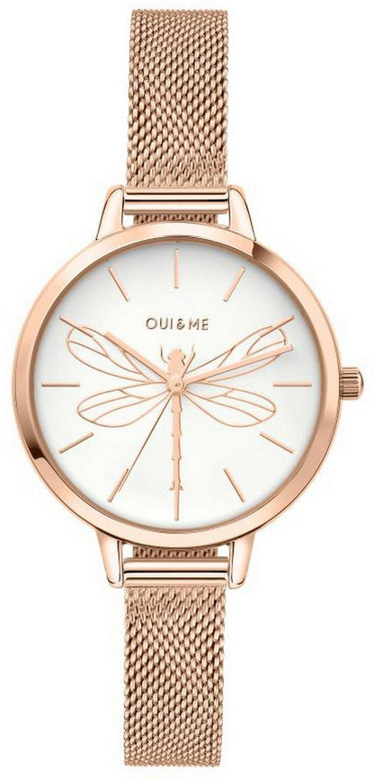 Oui & Me Amourette Deployment clasp White Stainless steel Female ME010046-. A brand-new Oui & Me Amourette watch featuring a White dial and a Stainless steel strap. Side view.