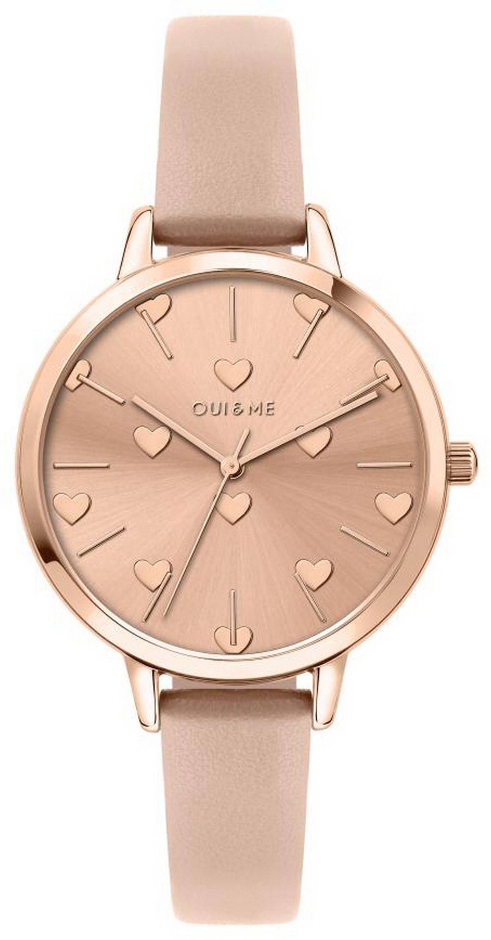Oui & Me Amourette Quartz movement Rose Gold Leather Female ME010106-. A brand-new Oui & Me Amourette watch featuring a Rose Gold dial and a Leather strap. Front view.