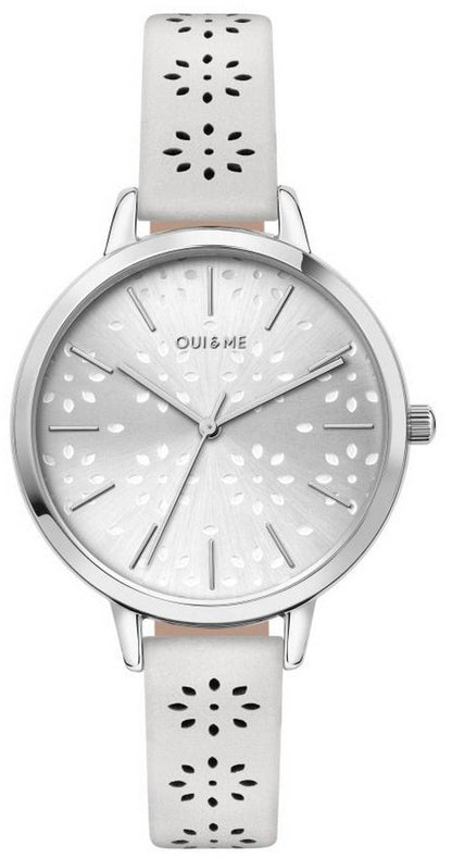 Oui & Me Amourette Quartz movement White Leather Female ME010148-. A brand-new Oui & Me Amourette watch featuring a White dial and a Leather strap. Side view.