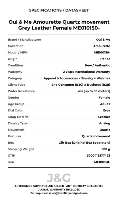 Oui & Me Amourette Quartz movement Grey Leather Female ME010150- - Specifications