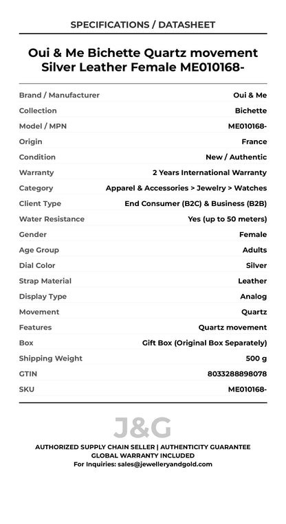 Oui & Me Bichette Quartz movement Silver Leather Female ME010168- - Specifications