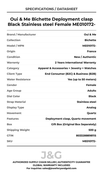 Oui & Me Bichette Deployment clasp Black Stainless steel Female ME010172- - Specifications