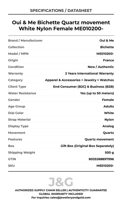 Oui & Me Bichette Quartz movement White Nylon Female ME010200- - Specifications