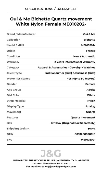 Oui & Me Bichette Quartz movement White Nylon Female ME010202- - Specifications