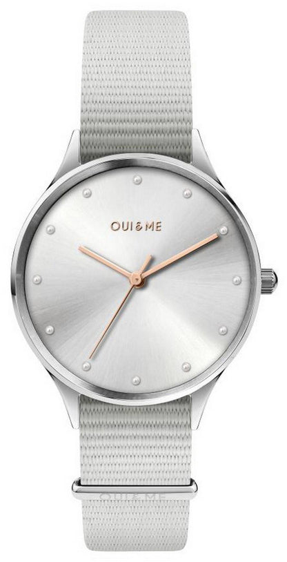 Oui & Me Bichette Quartz movement White Nylon Female ME010202-. A brand-new Oui & Me Bichette watch featuring a White dial and a Nylon strap. Angled view.