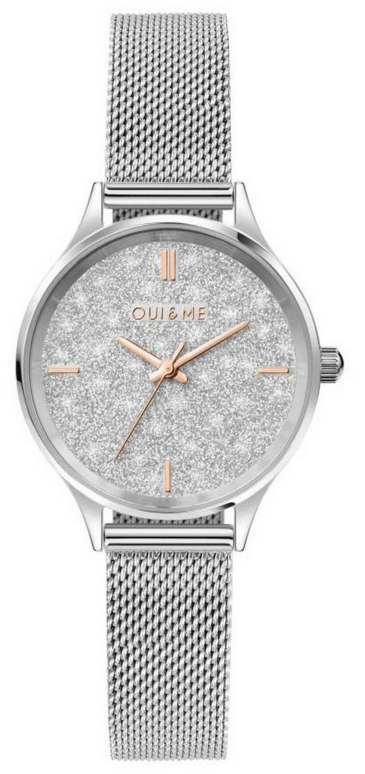 Oui & Me Bichette Deployment clasp White Stainless steel Female ME010270-. A brand-new Oui & Me Bichette watch featuring a White dial and a Stainless steel strap. Side view.