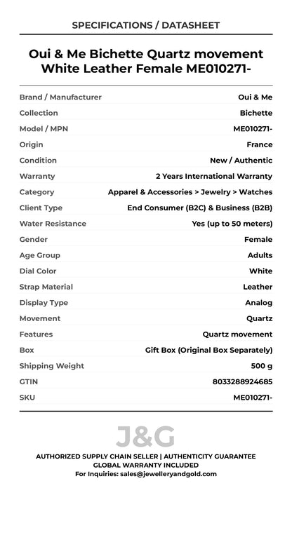 Oui & Me Bichette Quartz movement White Leather Female ME010271- - Specifications