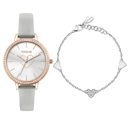 Oui & Me Amourette Quartz movement Silver Leather Female ME010289-. A brand-new Oui & Me Amourette watch featuring a Silver dial and a Leather strap. Side view.