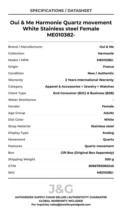 Oui & Me Harmonie Quartz movement White Stainless steel Female ME010382- - Specifications