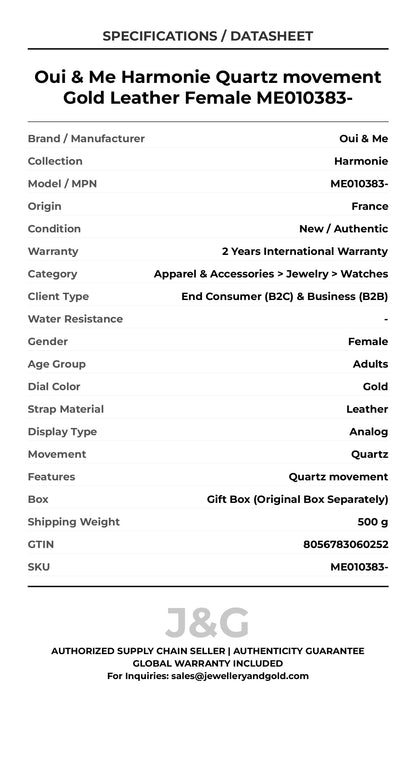 Oui & Me Harmonie Quartz movement Gold Leather Female ME010383- - Specifications