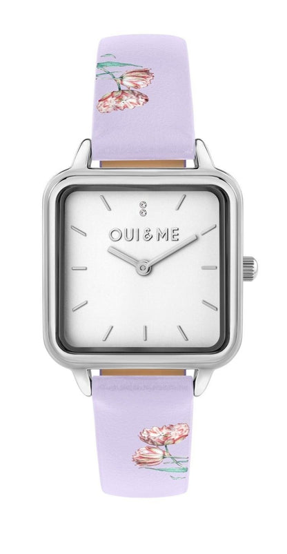 Oui & Me Harmonie Quartz movement White Leather Female ME010386-. A brand-new Oui & Me Harmonie watch featuring a White dial and a Leather strap. Angled view.