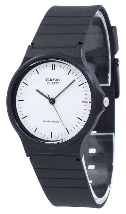Casio Classic Quartz movement Black Male MQ-24-7E. A brand-new Casio Classic watch featuring a Black dial. Angled view.
