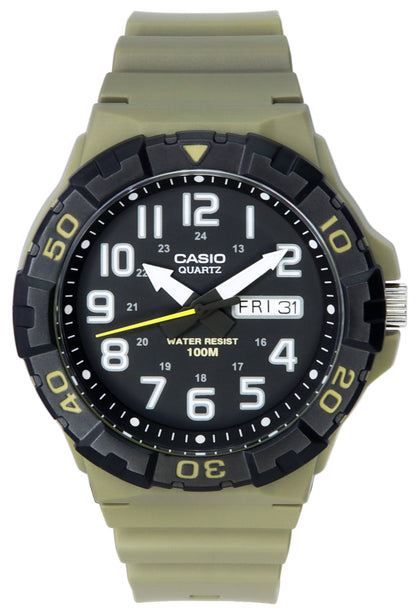 Casio Date display Black Male MRW-210H-5A. A brand-new Casio watch featuring a Black dial. Side view.