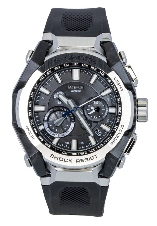 Casio G-Shock MT-G Quartz movement Black Male MTG-B4000-1A. A brand-new Casio G-Shock watch featuring a Black dial. Angled view.