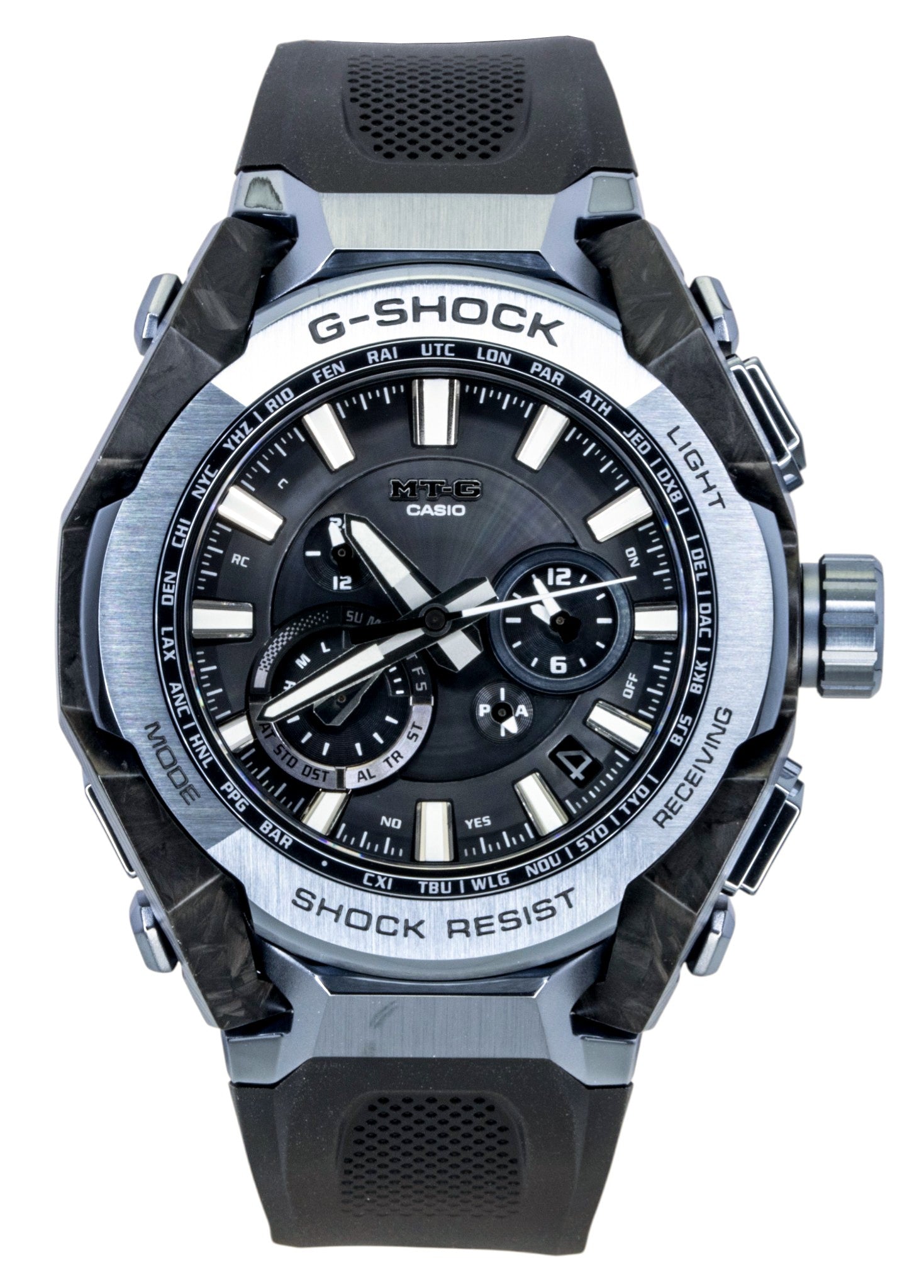 Casio G-Shock MT-G Solar powered Black Male MTG-B4000B-1A2. A brand-new Casio G-Shock watch featuring a Black dial. Front view.