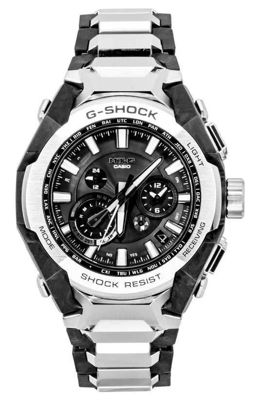 Casio G-Shock MT-G Solar powered Black Male MTG-B4000D-1A. A brand-new Casio G-Shock watch featuring a Black dial. Front view.