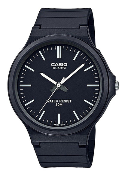 Casio Youth Quartz movement Black Male MW-240-1EV. A brand-new Casio Youth watch featuring a Black dial. Front view.
