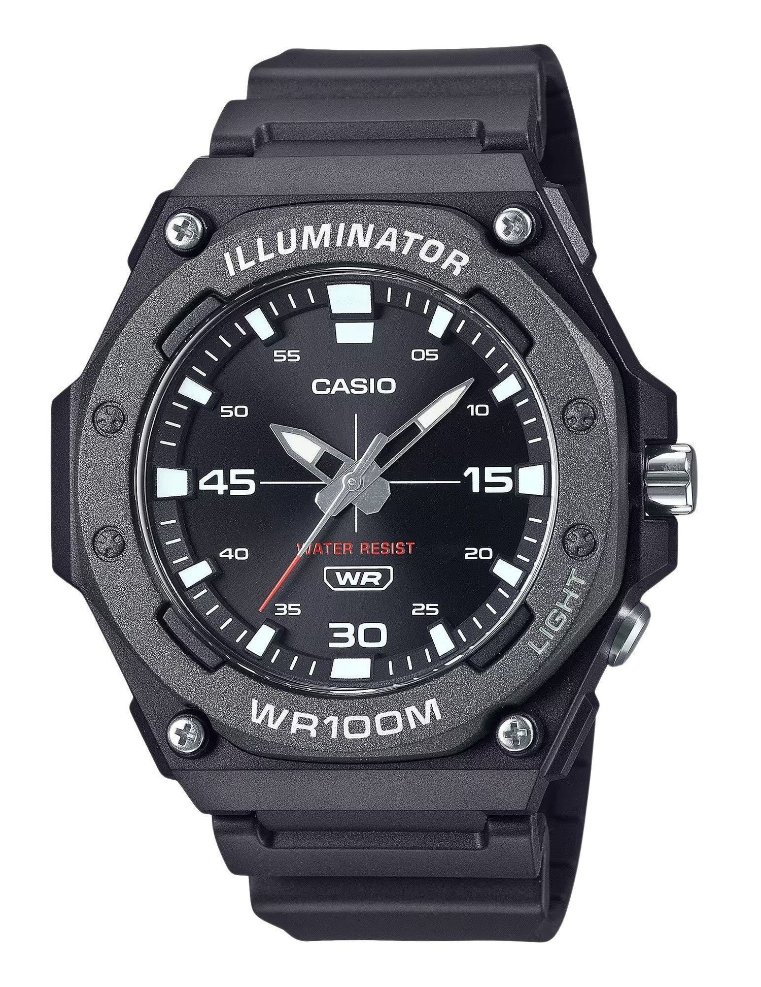 Casio Standard Quartz movement Black Male MW-620H-1AV. A brand-new Casio Standard watch featuring a Black dial. Angled view.