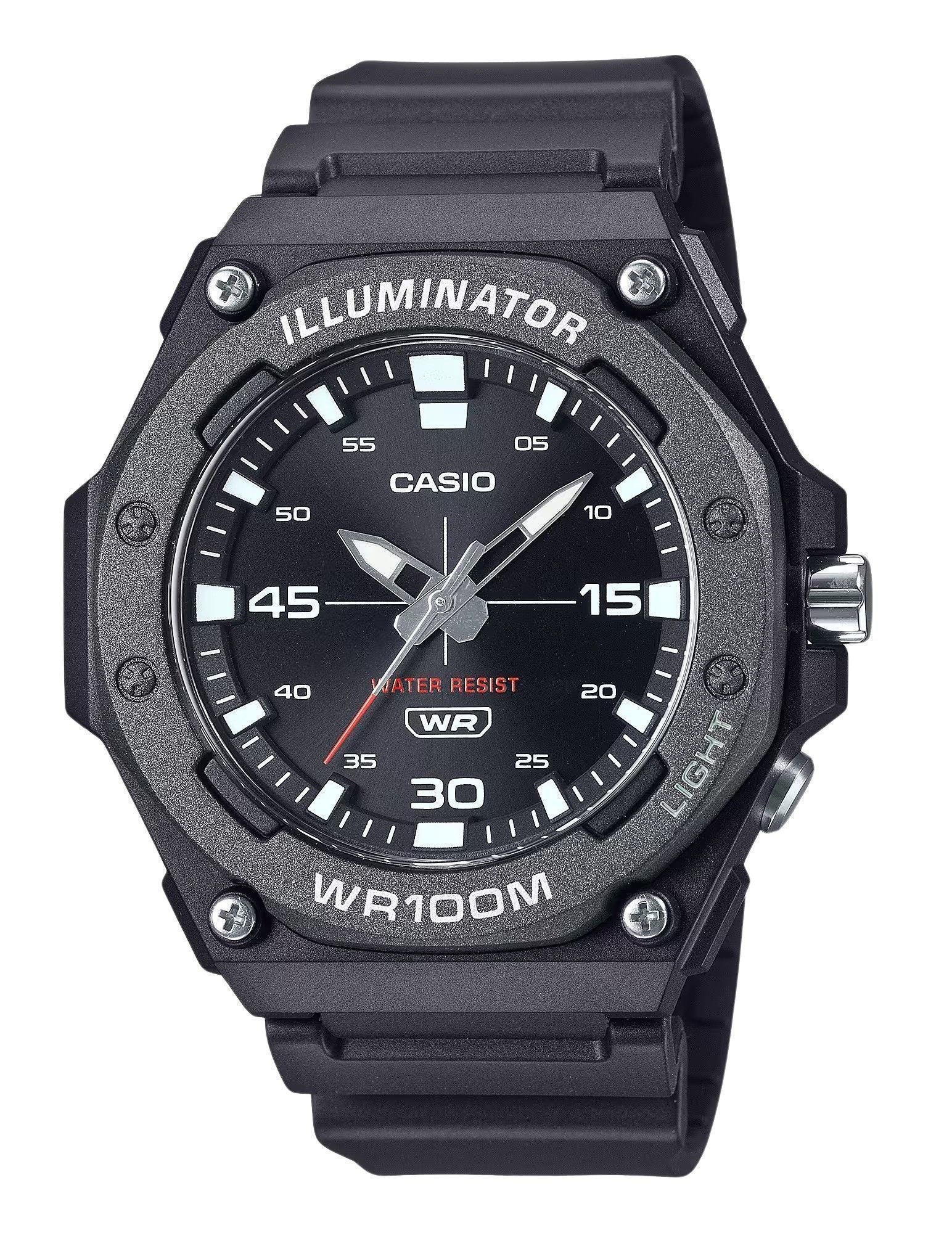 Casio Standard Quartz movement Black Male MW-620H-1AV. A brand-new Casio Standard watch featuring a Black dial. Angled view.