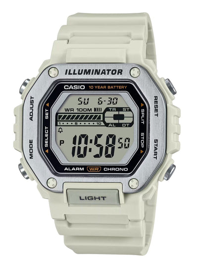 Casio Standard Quartz movement Blue Male MWD-110H-8AV. A brand-new Casio Standard watch featuring a Blue dial. Front view.