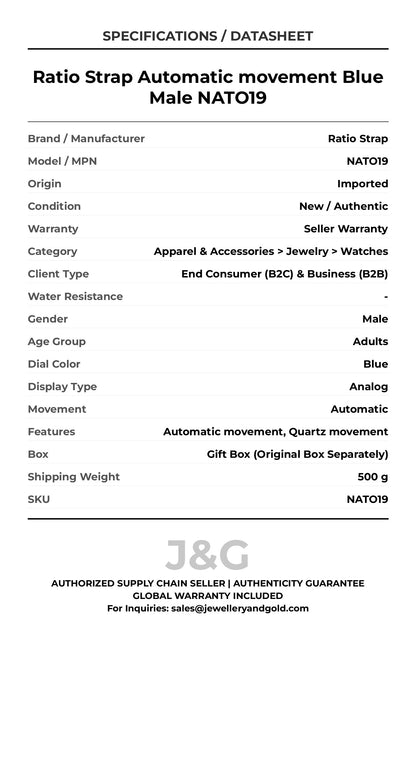Ratio Strap Automatic movement Blue Male NATO19 - Specifications
