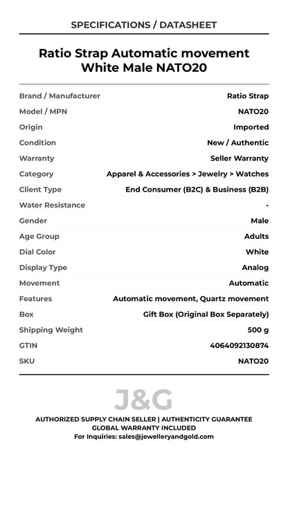 Ratio Strap Automatic movement White Male NATO20 - Specifications