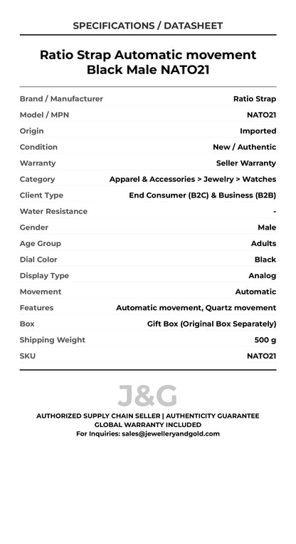 Ratio Strap Automatic movement Black Male NATO21 - Specifications