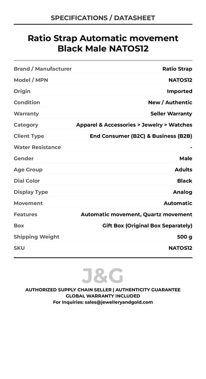 Ratio Strap Automatic movement Black Male NATOS12 - Specifications