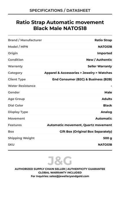 Ratio Strap Automatic movement Black Male NATOS18 - Specifications