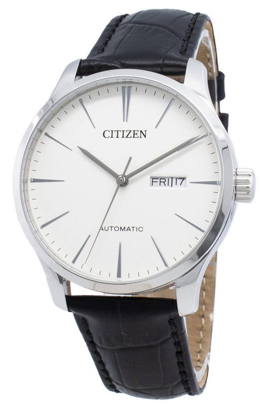 Citizen Automatic movement Blue Leather Male NH8350-08B. A brand-new Citizen watch featuring a Blue dial and a Leather strap. Side view.