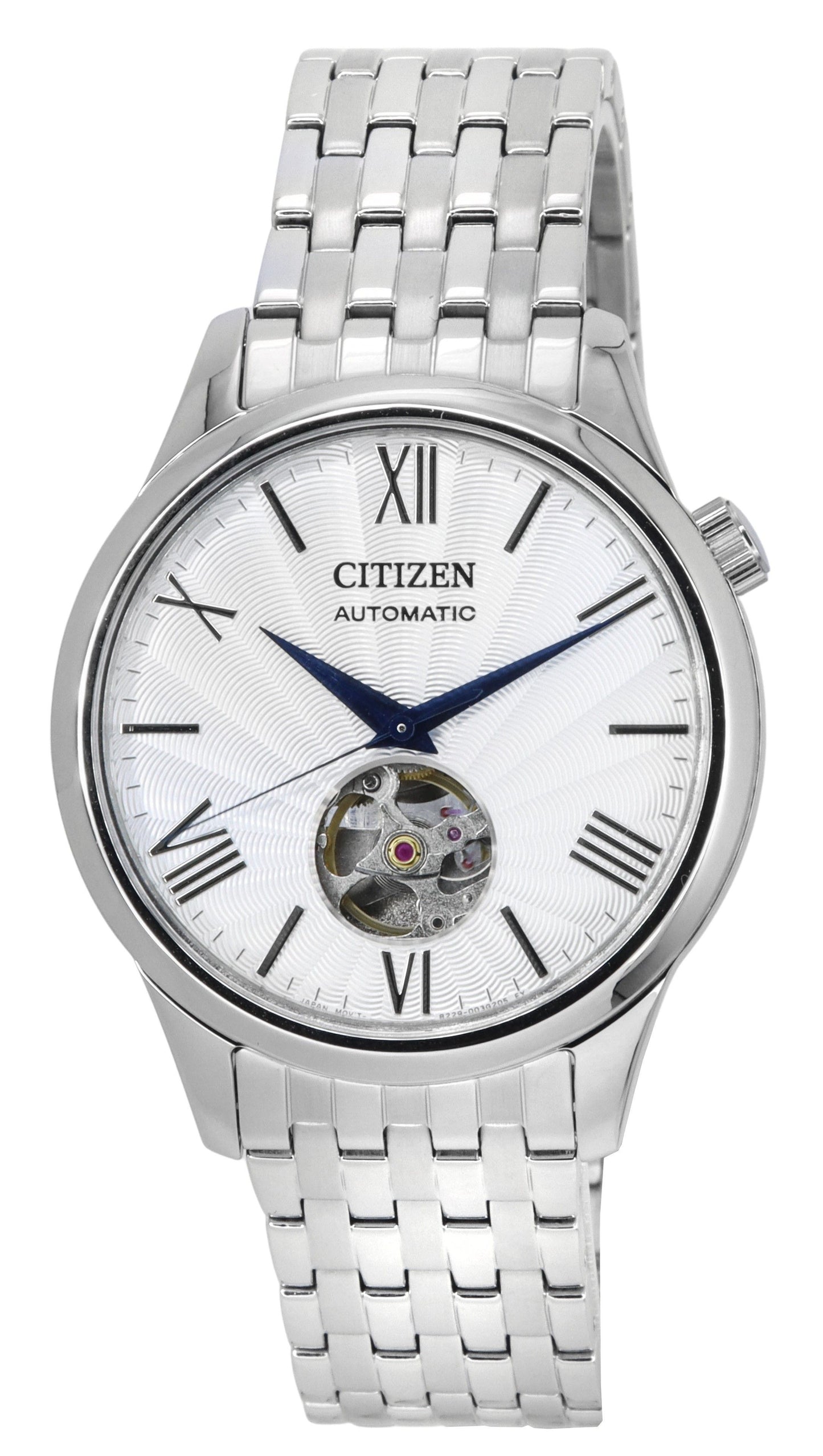 Citizen Automatic movement Silver Stainless steel Male NH9130-84A. A brand-new Citizen watch featuring a Silver dial and a Stainless steel strap. Front view.