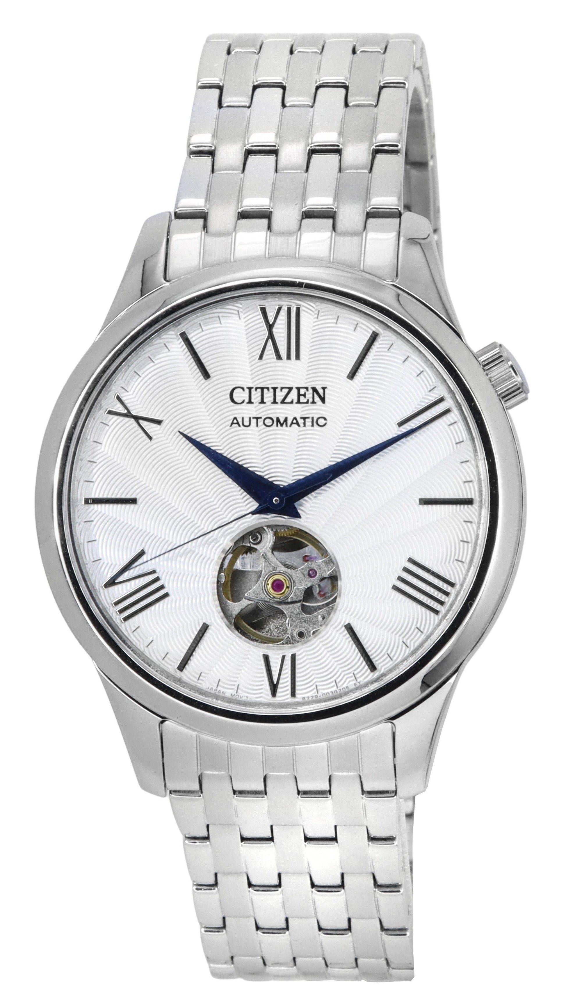 Citizen Automatic movement Silver Stainless steel Male NH9130-84A. A brand-new Citizen watch featuring a Silver dial and a Stainless steel strap. Front view.