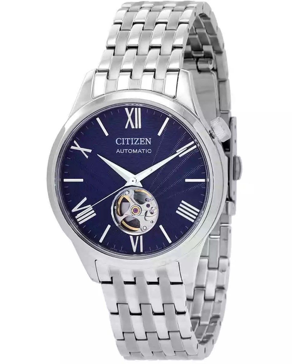 Citizen Automatic movement Blue Stainless steel Male NH9130-84L. A brand-new Citizen watch featuring a Blue dial and a Stainless steel strap. Front view.