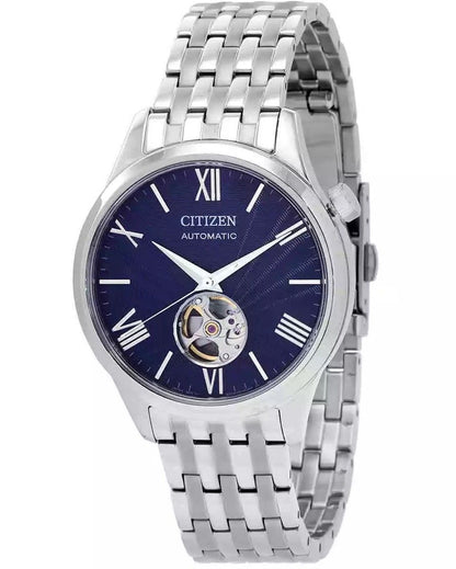 Citizen Automatic movement Blue Stainless steel Male NH9130-84L. A brand-new Citizen watch featuring a Blue dial and a Stainless steel strap. Front view.