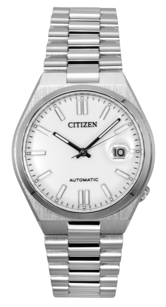 Citizen Tsuyosa Automatic movement White Stainless steel Male NJ0150-81A. A brand-new Citizen Tsuyosa watch featuring a White dial and a Stainless steel strap. Side view.